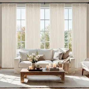 Pinch Pleated Thick Linen Curtains high ceiling 4 Panels Set Cream Memory Trained Semi Sheer Light Filtering Privacy Curtains Window Drapes for Living Room Bedroom