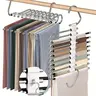 Space-Saving S-Type Pants Hangers with Clips - 9-Tier Non-Slip Organizer - Multifunctional Clothes Hanger - Extra 5 Hooks for Jeans, Trousers - Increases Closet Space by 80% Adjustable Hooks Hanger Clothes Hanger Organizers Space Saver Hangers