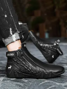 Men's Outdoor Hiking Boots, Casual Sporty Zipper Design Boots for Outdoor Activities, Fashionable Sports Shoes, Walking Shoes for Men, Footwear