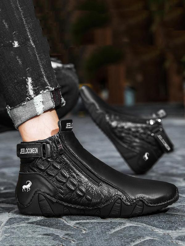 Men's Outdoor Hiking Boots, Casual Sporty Zipper Design Boots for Outdoor Activities, Fashionable Sports Shoes for Men