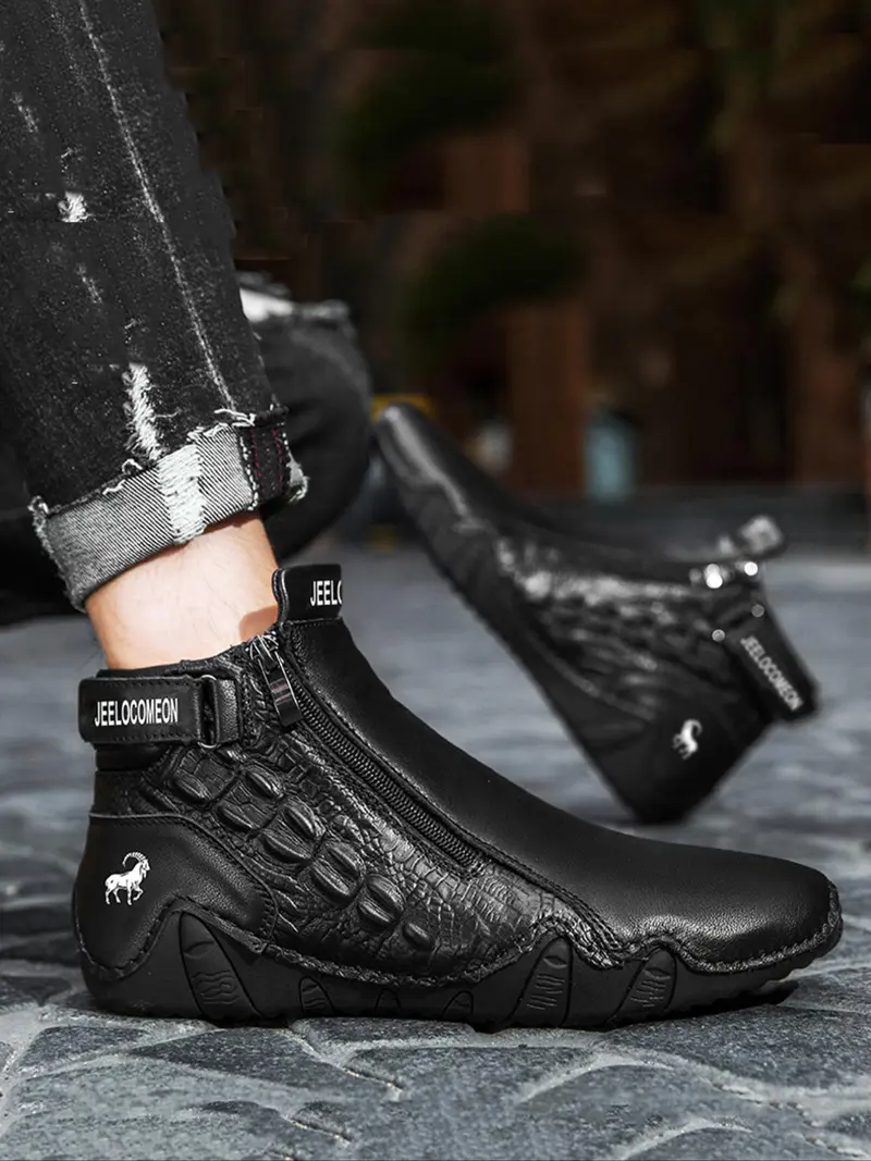 Men's Outdoor Hiking Boots, Casual Sporty Zipper Design Boots for Outdoor Activities, Fashionable Sports Shoes for Men