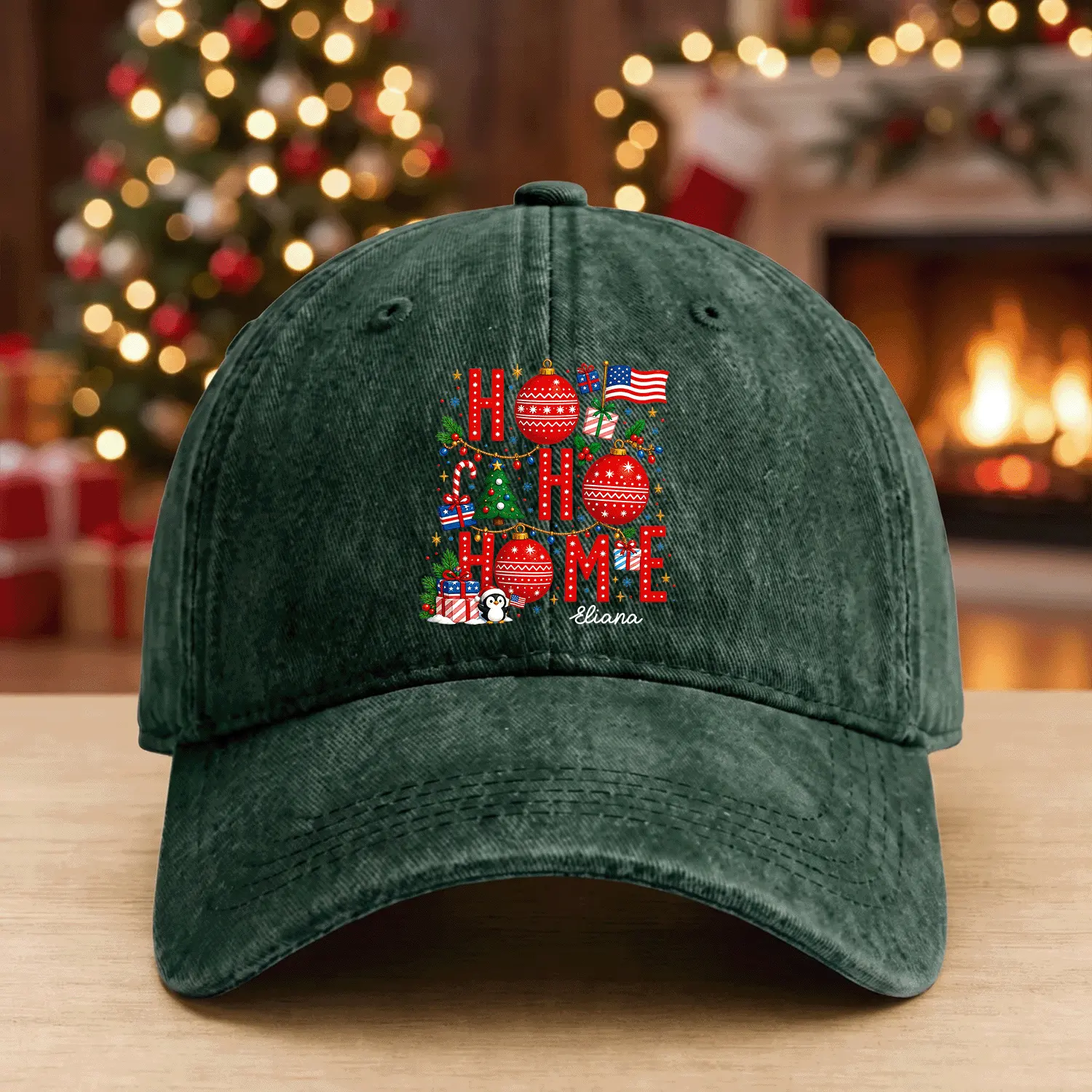 Personalized Ho Ho Home Christmas Baseball Cap, Custom Name Holiday Hat