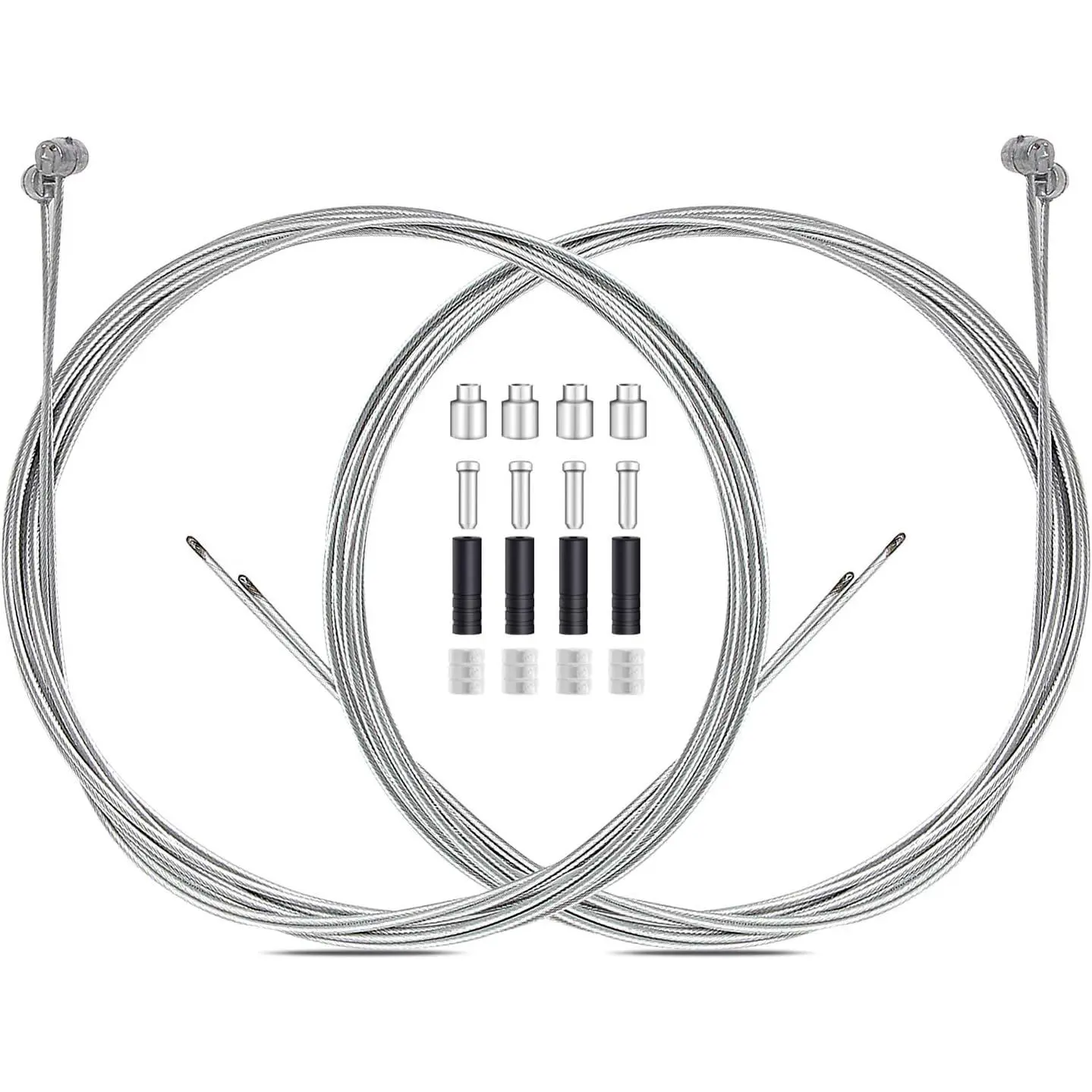 Premium Bike Brake Cable Set (4PCS) - 2M Universal Standard Brake Parts for MTB, Road Bikes with Free Cable Cap End Crimps Accessories