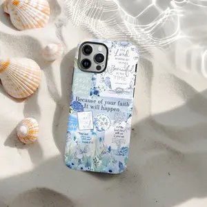 Christian Phone Case, Bible Verse Scripture Collage Phone Cover, Faith Case, Ecclesiastes 3:11 Religious Gift, Blue Floral Inspirational,for iPhone 17 16 15 14 13 12 11 Pro Max Plus & Samsung Galaxy S26 S25 S24 S23 S22 Ultra