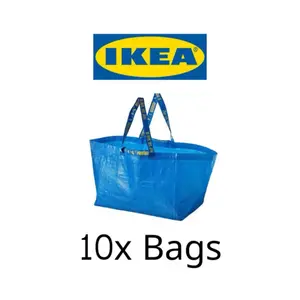 IKEA FRAKTA 19 GL 20KG Large Reusable Shopping Bag Laundry Tote Grocery Carrier Storage Plastic Organizer - 10 Pack Blue Eco-Friendly Bags