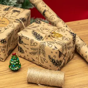 RUSPEPA Kraft Christmas Wrapping Paper Roll - Mini Roll - Black Reindeer Design for Holiday Gift Wrap - 17 Inches X 32.8 Feet