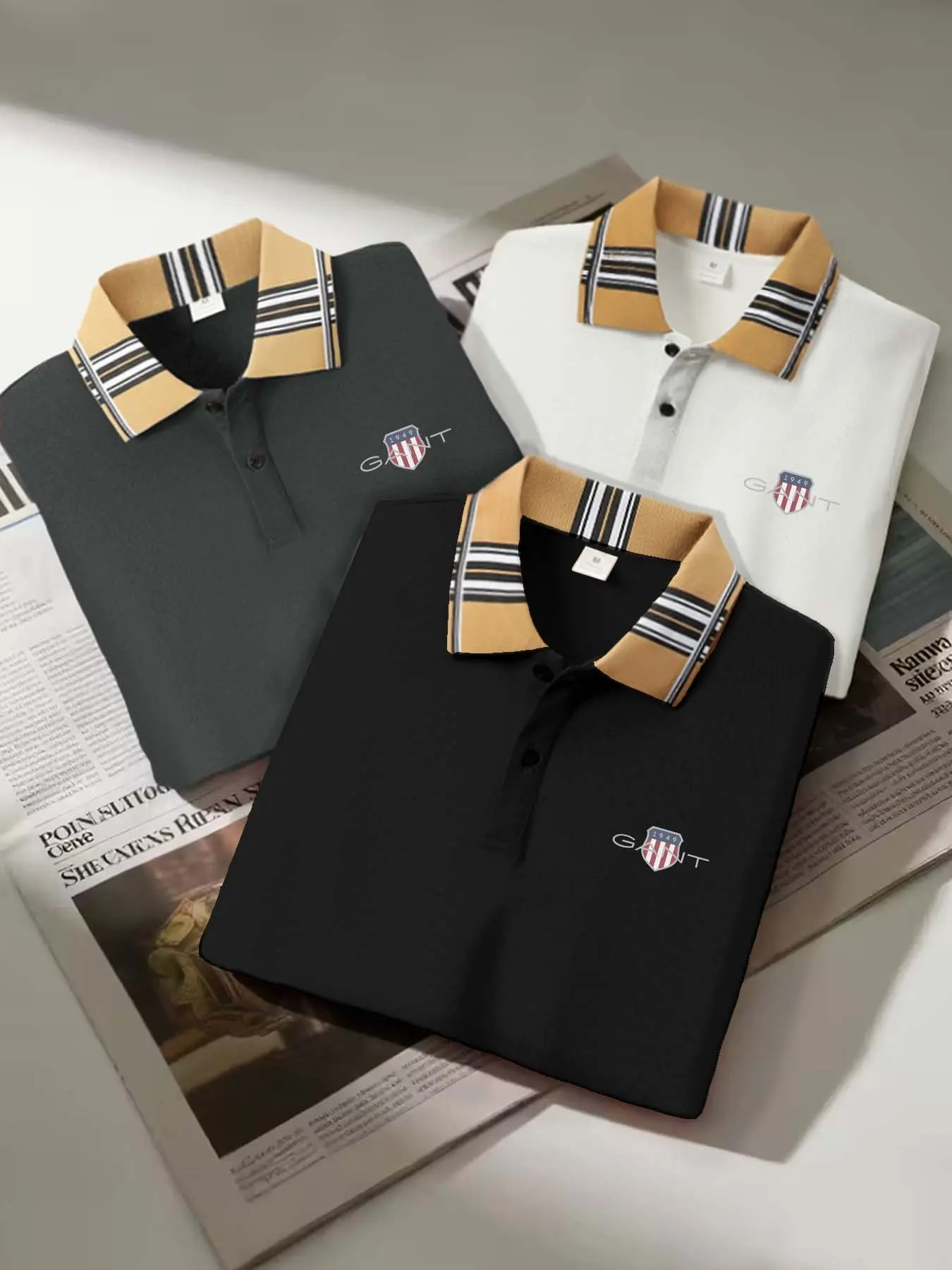 Men's Casual Short Sleeve Shirt, British Style Polo, Golf Clothing, Outdoor Sports, Fitted Design, Plain Pattern, Summer Wear