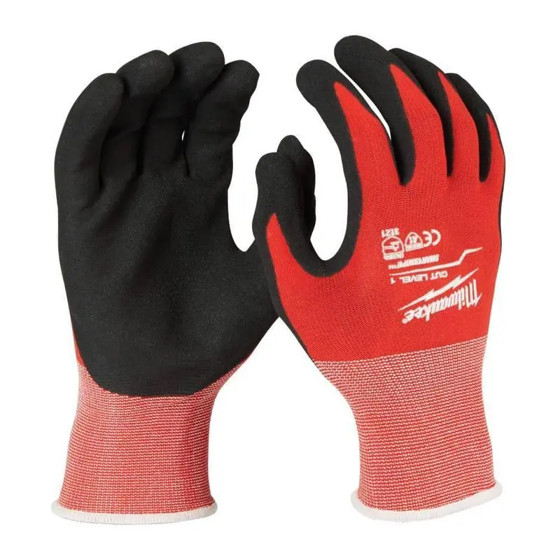 Milwaukee X-Large Red Nitrile Work Gloves Level 1 Cut Resistance Dipped Coating for Superior Safety Protection Enhanced Grip Comfort