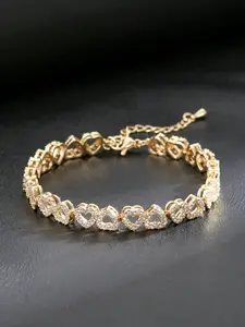 Women's Elegant Hollow Heart Rhinestone Bracelet, Gold Plated Sparkling Crystal Heart Link Bangle, Minimalist Romantic Jewelry for Women, Adjustable Love Bracelet for Daily Wear, Party, Wedding, Valentine's Day Gift for Girlfriend, Wife, Best Friend