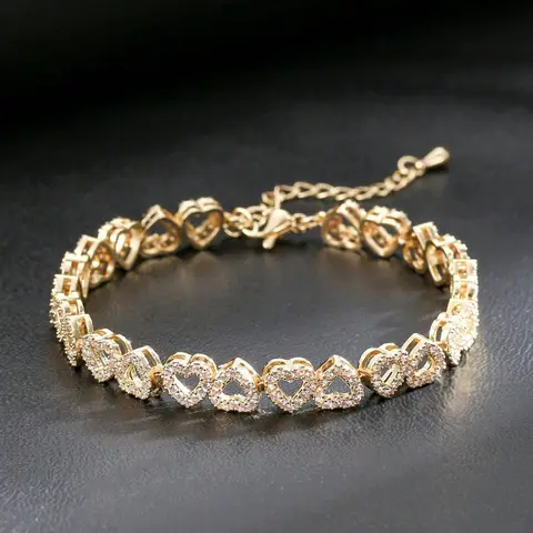 Luxury Gold Heart Rhinestone Bracelet for Women, Sparkling Crystal Hollow Heart Link Chain Bracelet, Adjustable Bangle, Heart Bracelets, Elegant Jewelry Bracelet, Minimalist Jewelry Gift for Girlfriend, Wife, Birthday, Valentine's Day