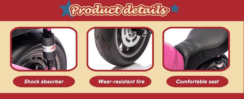 Treaded Fun Nook,24V XL Electric Ride-On Motorcycle for Kids 6+, Electric Mini Kids Dirt Bike, 300W High-Speed Motor, Dual Suspension, 14in EVA Wheels, Twist Throttle, Music & Lights