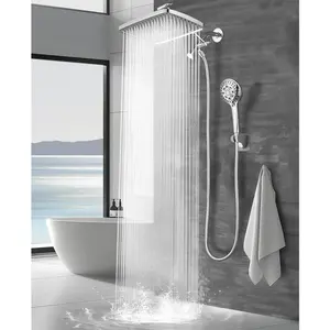 12-inch Rain Showerhead - Dual Showerheads, High  Showerhead with 8  Handheld Sprayer Set - Height Adjustable Upgrade Extension Arm,  Chrome