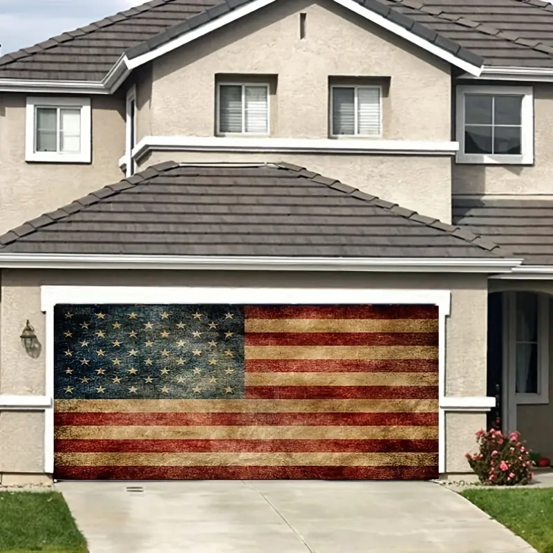 Multi-Size Colorful Plastic American Flag Garage Door Banner Mural - Patriotic Home & Party Decor for Flag Day, 4th of July, Veterans Day Events, Memorial Day