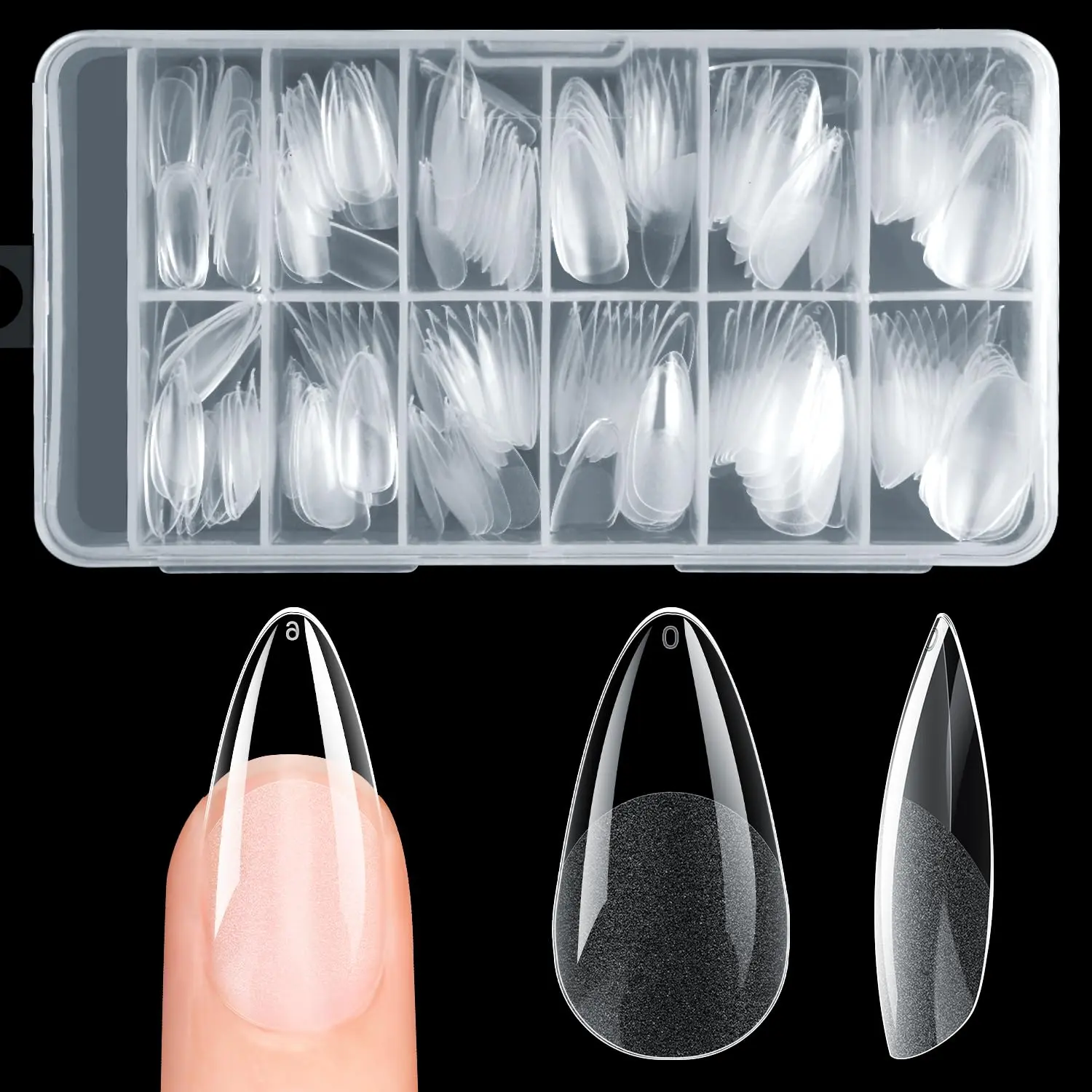 krofaue 240Pcs Multi-Pack Almond Soft Gel Press on Nails - Professional Half Matte Fake Nail Tips (12 Sizes) for Gel Polish, Dip Powder DIY Home Manicure Supplies, Fake Nails
