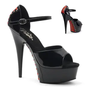 Pleaser Women's Classy Stylish High Heel Open-Toe Platform Black Sandals - Delight-660FH All Seasons Walking Shoes with Rear Lace, Elegant Corset Lacing Footwear