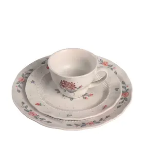 12pcs Ceramic Dinnerware Set, High-End Design, Hand-Painted Rose Pattern, Safe for Dishwasher, Microwave, Oven, Perfect Gift