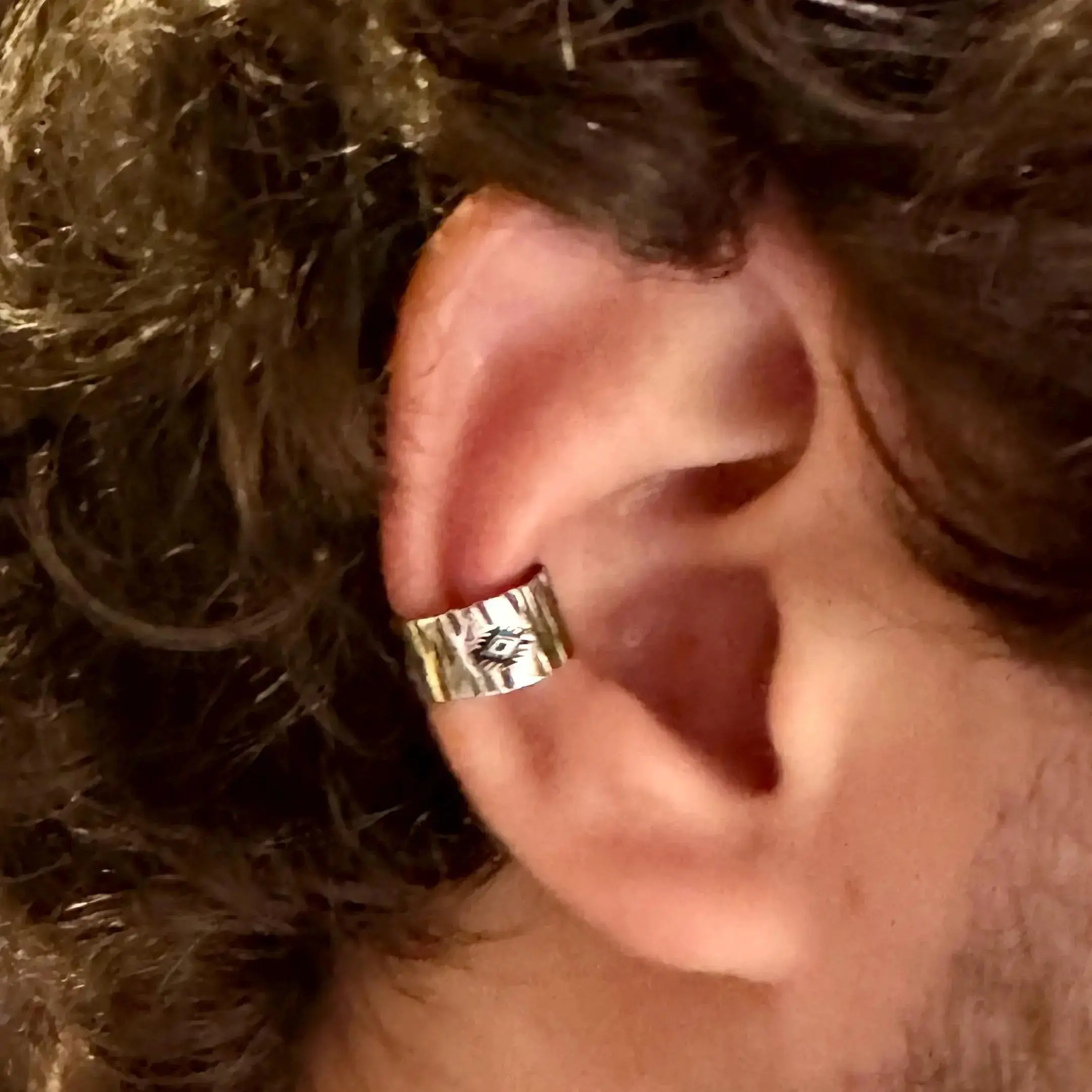 Sterling Silver Textured Southwest Design Embossed Ear Cuff | Wide Conch Band | No-Piercing Earring