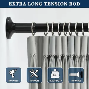 Tension Curtain Rod 51-126Inch, No Drill Spring Room Divider Tension Rod, Double Side Adjustable Heavy Duty Carbon Steel Rod, Room Divider Adjustable Pole for Patio,Window,Outdoor,Extra Long,Φ1.26Inch