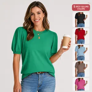 OFEEFAN Women's Puff Short Sleeve 2025 Spring Summer Sweater - Lightweight Knit Top - Business Casual Blouse, Soft & Breathable for Layering OFEEFAN Women's Puff Short Sleeve 2025 Spring Summer Sweater - Lightweight Knit Top - Business Casual Blouse, Soft & Breathable for Layering