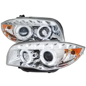 2004-2013 E81 E82 E87 E88 Dual Halo Projector Headlights w/ LED Light Strip (Chrome Housing/Clear Lens)