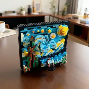 Mini Plastic Block Oil Painting Model Display Piece, DIY Assembly Desktop Home Decor, Art Collection Showpiece, Christmas Gift New Year Gift