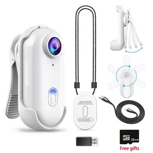 Action Camera, Waterproof Sports Camera, Tiny Magnetic Hands-Free Wearable Helmet Cam 1080P 32GB 360° Clip 120° Wide-Angle 90Min Waterproof Sport Cam for Cycling Motorcycle Vlogging Pets Mount Anywhere Spring Clip TikTok Creator