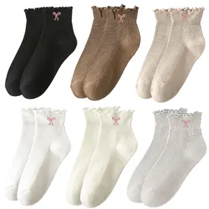 6 Pairs Ankle Socks for Women Girls Cotton Ruffle Sports Casual Cute Soft Socks for Spring Summer Feminine Female Daily Wear Frilly Breathable Socks Comfy Trim Flounce Lettuce Design Socks 6 Pack of Solid Colors Knit Sock One Size 5-9