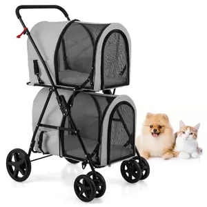 4-in-1 Double Pet Stroller with Detachable Carrier and Travel Carriage