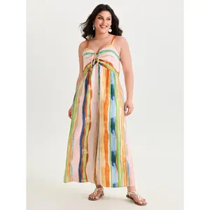 BloomChic Plus Size Women's Bohemian Striped Jumpsuit in a Rayon Nylon Blend with a Fitted Ruched Bodice and Side Pockets