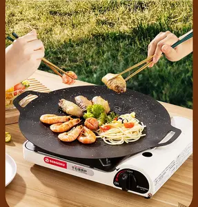 Thin Korean Grill Pan, 11 Inch Iron with Non-stick Coating Baking Tray on Heating Stove for Home, Party Travel and Outdoor (11.8 inch)