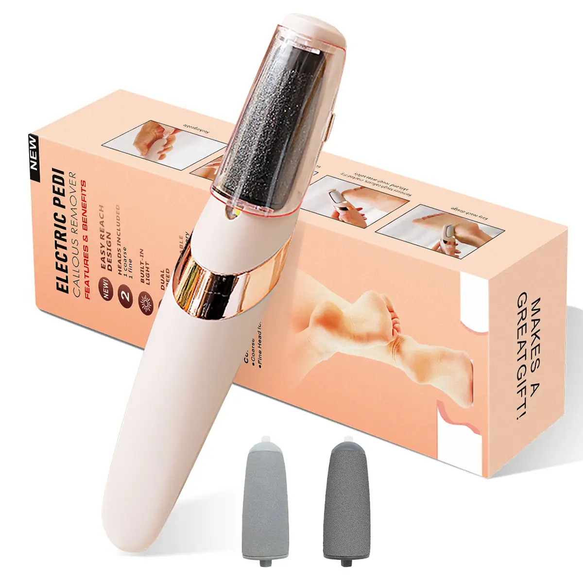 Electric Feet File Pedicure Grinder – Painless & Professional Pedicure Tool with 2 Roller HeadsSmooth Feet at Home