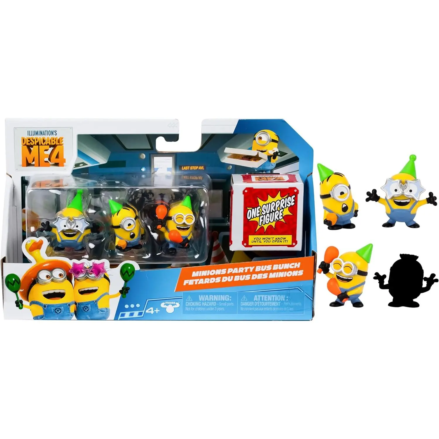 Minions Despicable Me 4- 4 Figure Packs Party Bus Bunch | 2 inch Collectible Figures | Pack Has 3 Figures Visible Plus 1 Surprise Figure Hidden