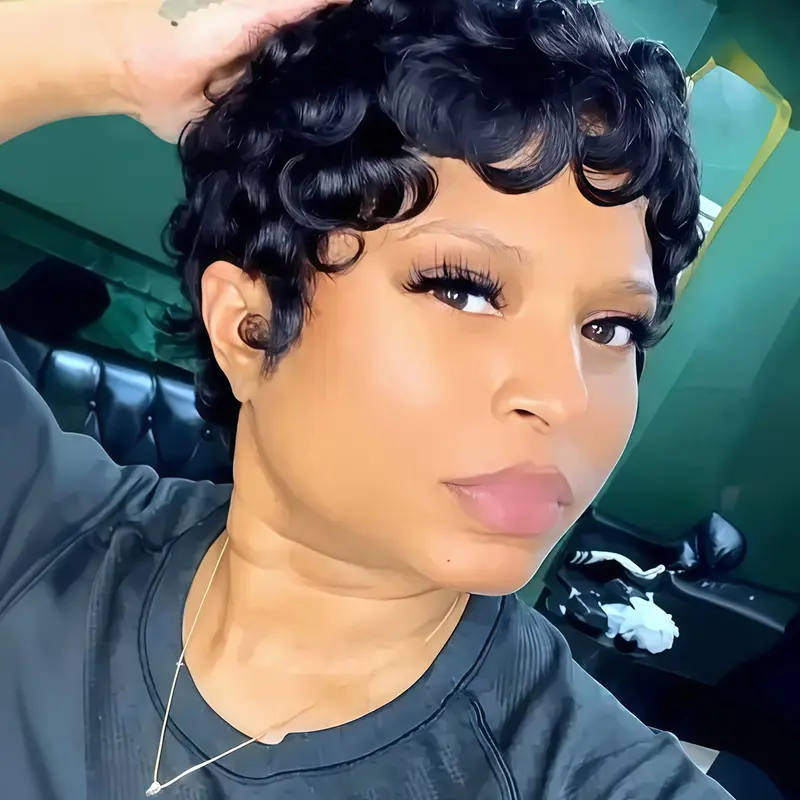 Short Pixie Wigs for African Women Short Black Curly Pixie Wig Synthetic Short Hair Wigs for African Women Natural Wavy Black Pixie Cut Wig Kinky Wig