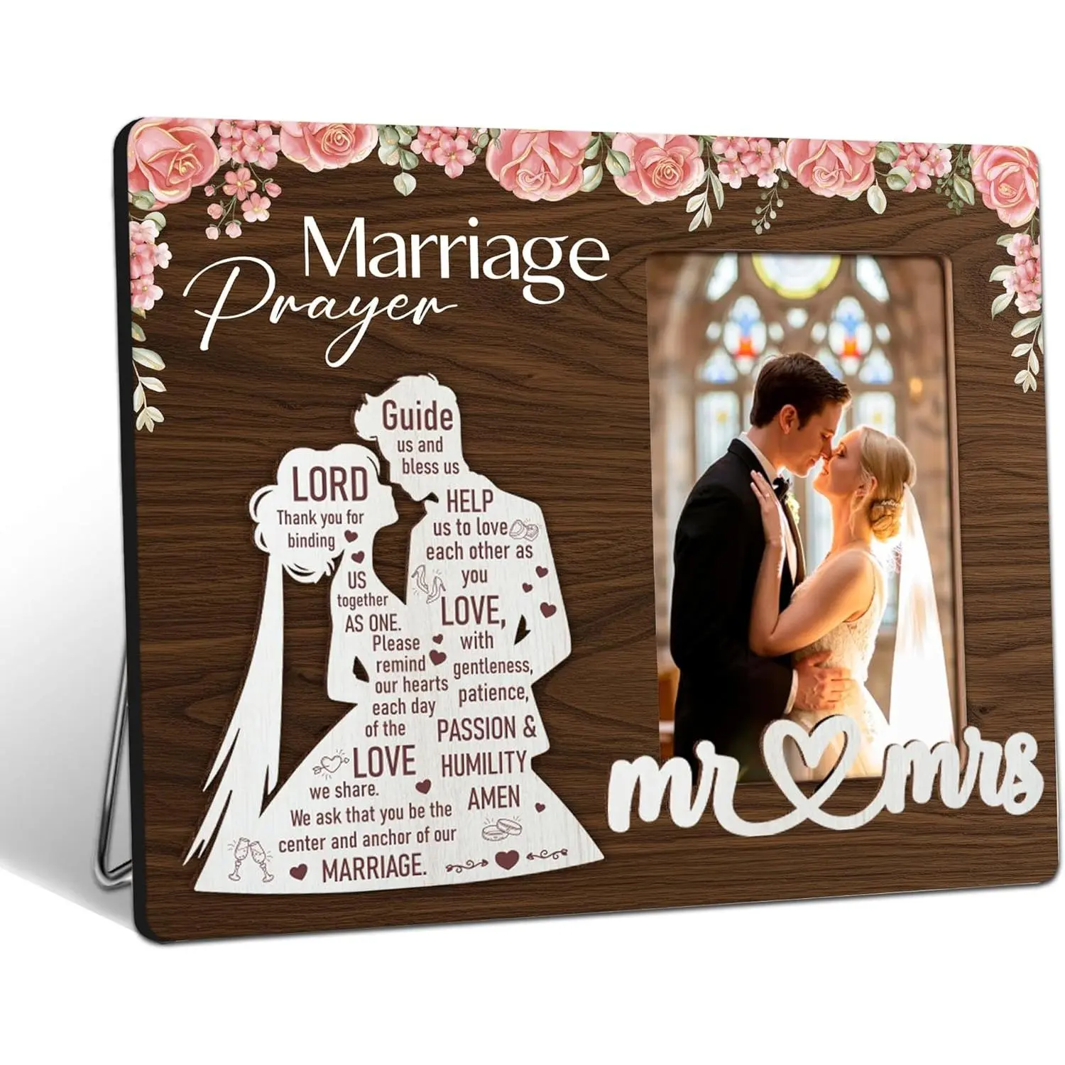 Wedding Gifts Wooden Picture Frame for Couples, Newlywed Marriage Gift Idea for Wedding Bridal Shower Engagement, Home Decor, Marriage Prayer Photo Holders, 4x6 Inches