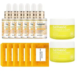 【Buy one order and get a free face cream】Turmeric skin care set, turmeric Kojic Acid soap and turmeric facial essence oil, cleaning and moisturizing body care for men and women, skin care set