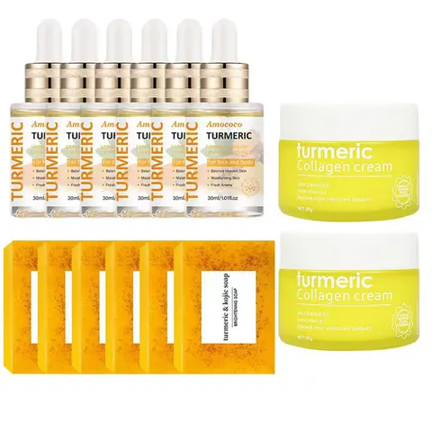 [Buy 1 Get Free Face Cream] Turmeric & Kojic Acid Body Care Set - 30ml/1.01oz Each Cleansing Soap, Facial Essence Oil, Moisturizing Care for Oily Skin Adults, Radiant Complexion Support