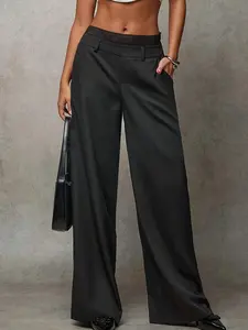 Elegant Wide-Leg Slack Pants, High-Quality Commute Casual Slouchy Suit Pants, Stylish Chic Minimalist Basic Design for Women, Perfect for Office & Leisure Wear, Womenswear
