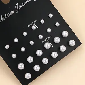Jewelry - 12Pairs Elegant Imitation Pearl Stud Earrings Simple Ball Bead Earring Set Women's Charming Wedding Party Bridal Jewelry