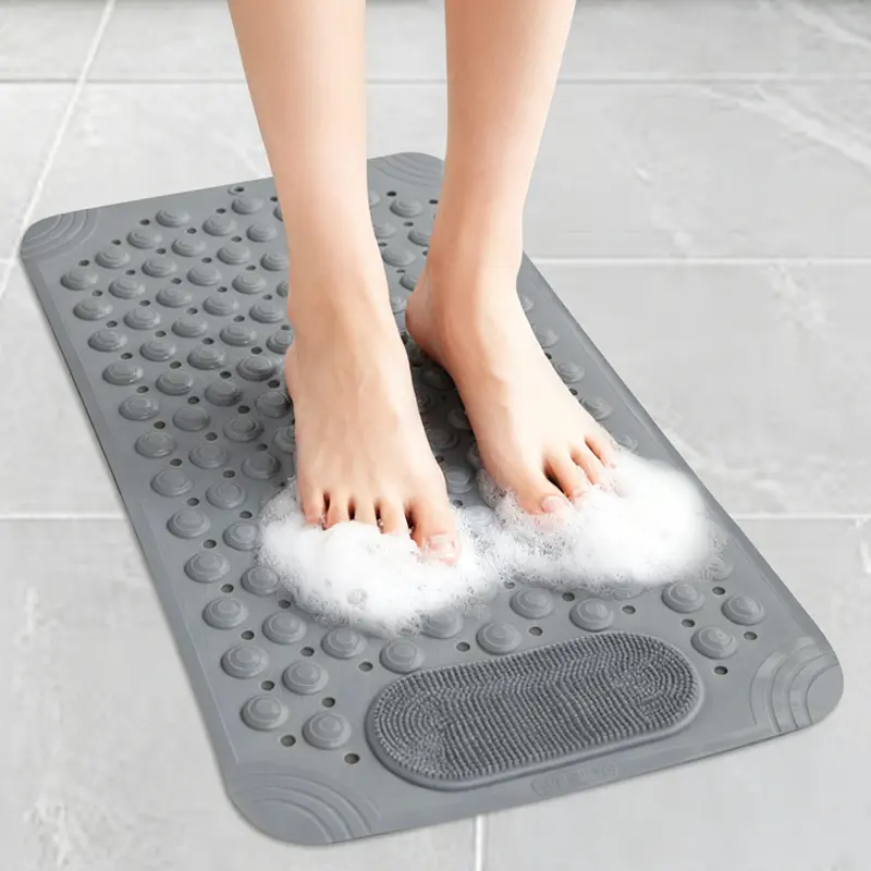 Non Slip Bathtub Mat with Suction Cups 27x14 Inch Anti Slip Shower Mat Drain Holes Foot Scrubber Machine Washable Bath Tub Shower Stall Mat