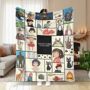 Studio Ghibli Flanel Blanket Iconic Character Collage Print Ultra Soft Cozy Lightweight Warm Perfect for Home Decor Gifts Travel Movie Fans