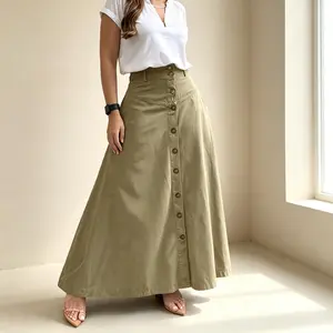 Women's Casual High Waist Midi Skirt Button-Front Slit A-Line Tailored Dress with Functional Pockets Elegant Office Wear Apparel for Daily Life