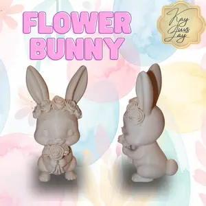 3D Printed Flower Bunny Figurine – Easter Decor – Cute Rabbit Shelf Sitter – Spring Tiered Tray Decoration Gift