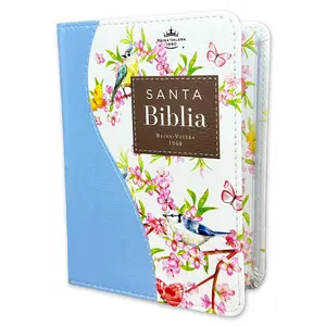 Bible in Spanish Pocketsize 8 Point Reina Valera 1960 Imitation Leather with Floral Sky Blue Spine