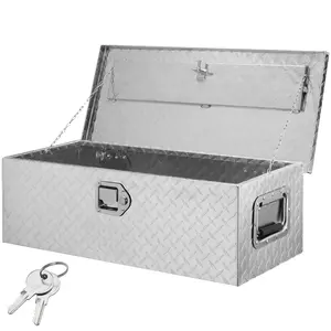 Heavy Duty Aluminum Truck Bed Tool Box With Diamond Plate Finish, Weather Resistant Construction, Side Handle And Lock Keys, Storage Chest Organizer For Pickup, Truck Bed, RV, Trailer, 30 x 13 x 9.6 Inches, Silver