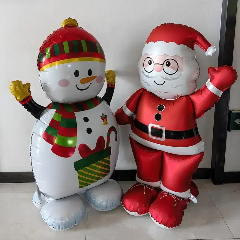 Two 61-Inch Santa & Snowman Balloons, Aluminum Foil, Ideal for Christmas, Halloween, Weddings, Birthdays, New Year's Eve Party Supplies, Balloon Set
