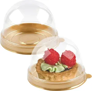 100Pcs Mini Cake Containers with Clear Dome Lids for Mini Desserts, Cupcake, Cheesecake, Cocoa Bomb, Strawberry and Mooncake