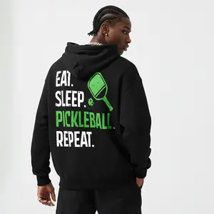 Men's pickleball lifestyle Graphic - Cotton Blend Black Long Sleeve Pullover Regular Fit | Soft & Breathable Fabric, Durable Print, Everyday Comfort, Machine Washable , casual athletic indoor product photography