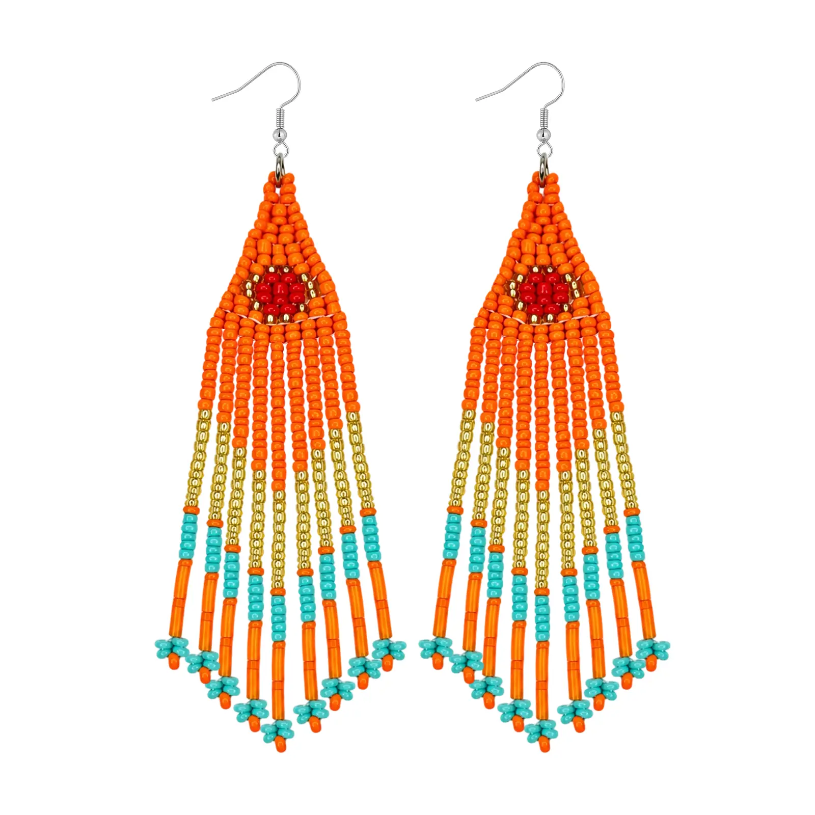 Bohemian Earring Tassel Tribal Style,Orange Gold Red Tribal Tassel Earrings,holiday gift