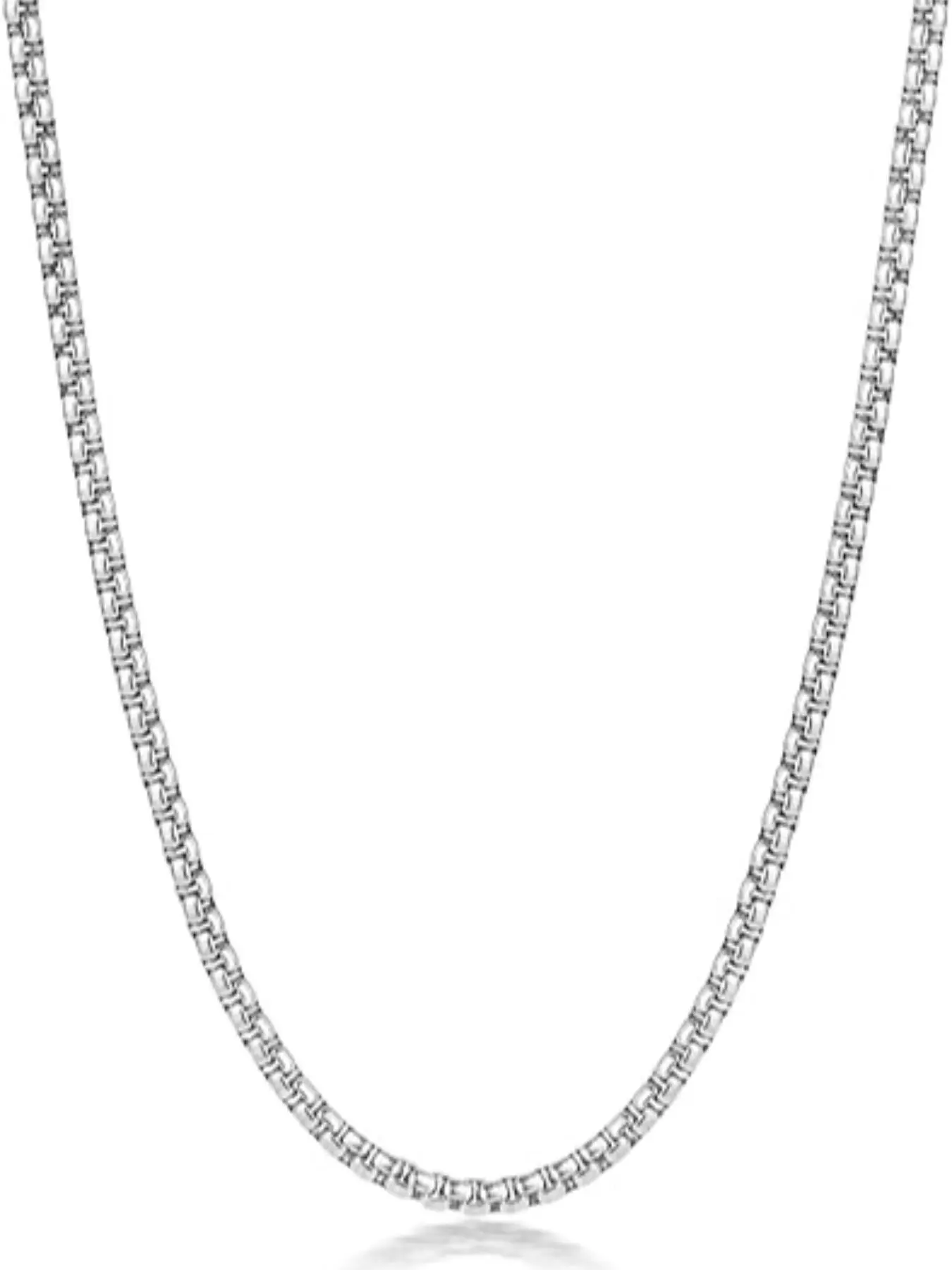 Silver Color Chain Men's Necklace, Stainless Steel Unisex Box Chain, 18-28 Inches, Elegant Design, All Seasons, Daily Versatile Chain, Exquisite Chain Jewelry, Exquisite Jewelry Gift