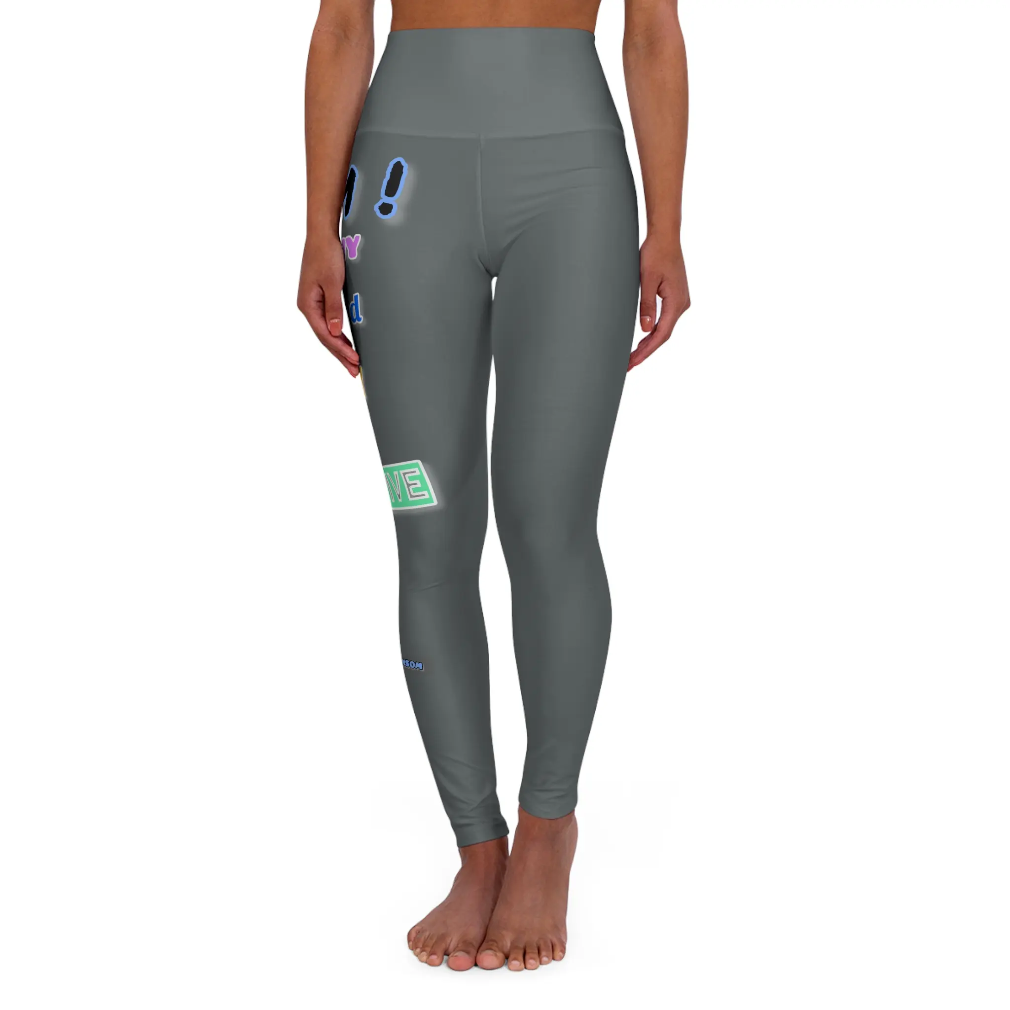 👖"I Am" (Multi Color Letter) Dk Grey High Waisted Yoga Leggings (AOP)
